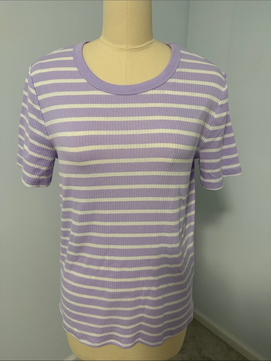 a new day Tops - A New Day Purple and White Striped Short Sleeve Tee Size XL